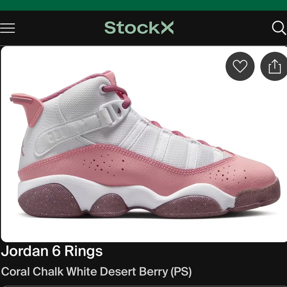 Girls Jordan 6 Rings Sneakers - Size 3Y - Coral Chalk/Desert Berry/White
